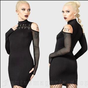 Killstar Zazzel Long Sleeve Safety Pin Black Mesh Mini Dress, Size XXL, NWT